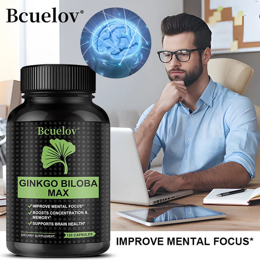 Bcuelov Ginko Biloba Capsules, Brain Health Supplement for Memory and Focus - Improve for Good Vision, NON-GMO