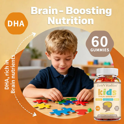 Kids Brain Development Gummies - with Omega 3, DHA, Promotes Children's Brain Health, Memory & Immune
