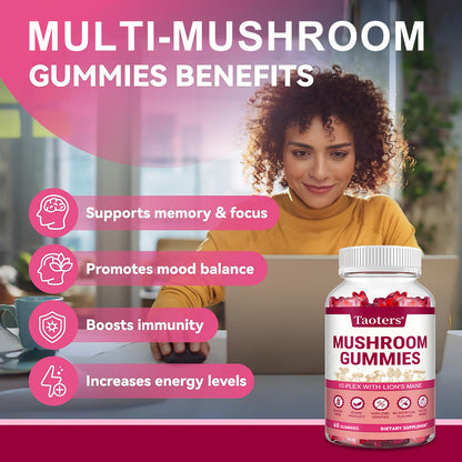 Mushroom Gummies - Boost Memory & Focus, 60 Count