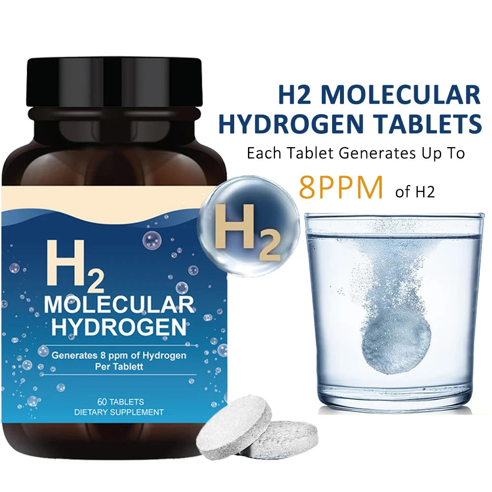H2 Molecular Hydrogen 60 Tablets - Supports Healthy Aging, Cellular Energy & Brain Health - with Elemental Magnesium - GMO-Free