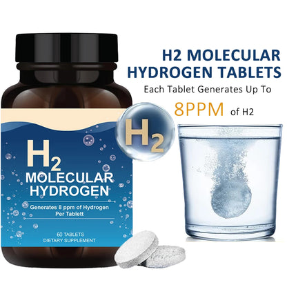 H2 Molecular Hydrogen 60 Tablets - Supports Healthy Aging, Cellular Energy & Brain Health - with Elemental Magnesium - GMO-Free