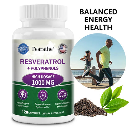 Extra Strength Resveratrol, Antioxidant Supplement, Anti-Aging, Heart Health, Immune System & Brain Function, Non-GMO