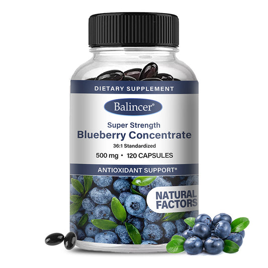 Brain Supplement: Blueberry Capsules 500mg - Brain, Heart & Eye Health Boost