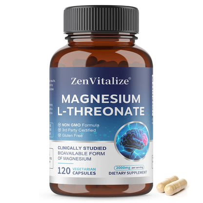 Magnesium L-Threonate - 2000 Mg, Supports Memory, Focus, and Brain Function, Supports Quality of Sleep, 120 Capsules