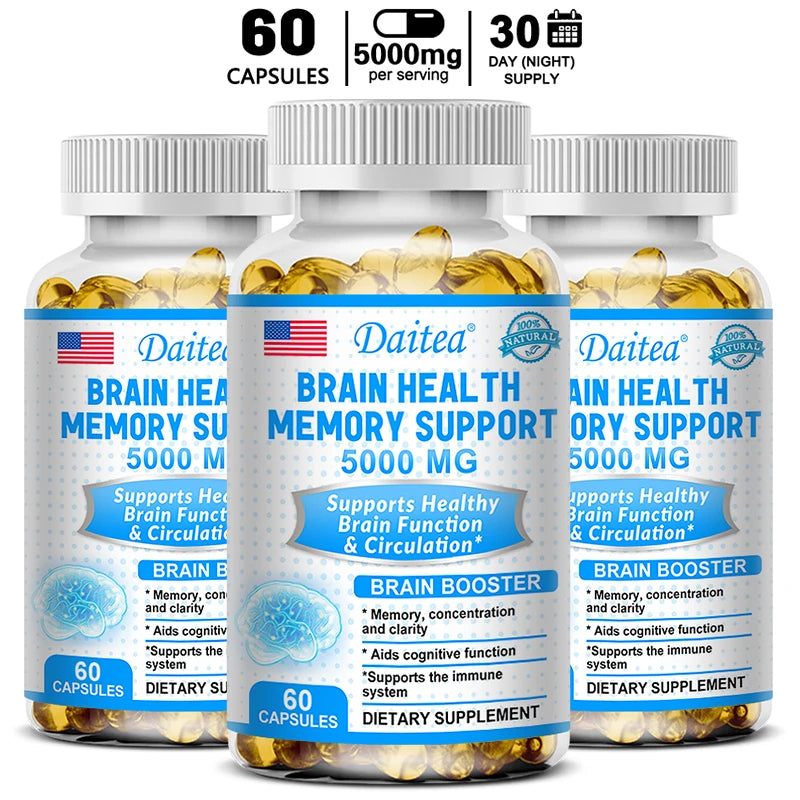 Brain Health Nootropic Capsules 5000mg, Boost Memory Focus & Clarity, Cognitive Function & Blood Circulation, Mental Performance