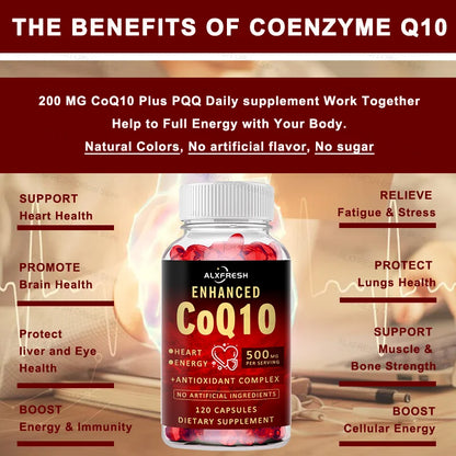 CoQ10 Capsules Support Energy Production Heart Brain Liver eye Health Fatigue and Stress Relief Energy and Immunity Enhancement