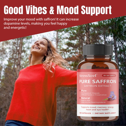 Natural Saffron Mood & Focus Capsules - 120ct Non-GMO