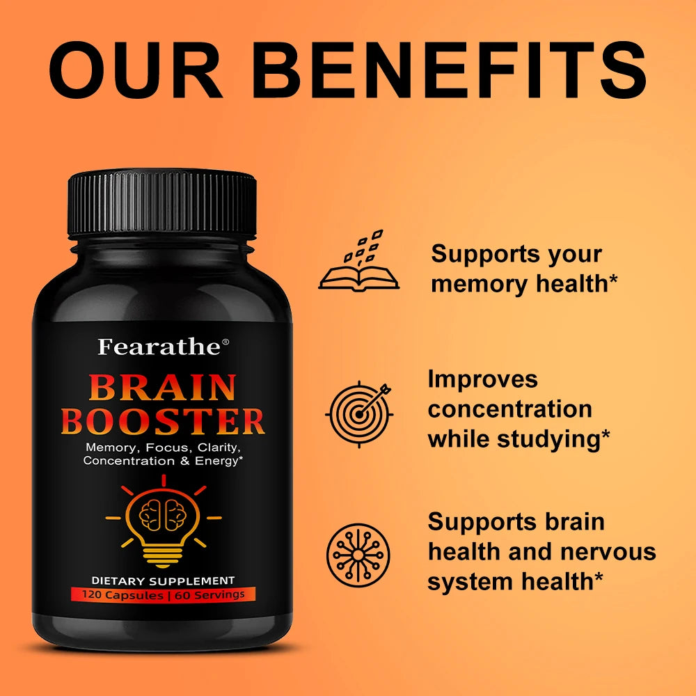 Nootropic Brain Booster Capsules - Folate, Vitamin B12 & Ginkgo Biloba, Memory Focus & Cognitive Enhancement, Vegan Non-GMO