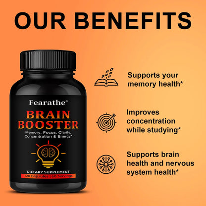 Nootropic Brain Booster Capsules - Folate, Vitamin B12 & Ginkgo Biloba, Memory Focus & Cognitive Enhancement, Vegan Non-GMO