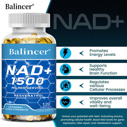 NAD+ Resveratrol Supplement for Cell Regeneration & Energy, 120 Caps