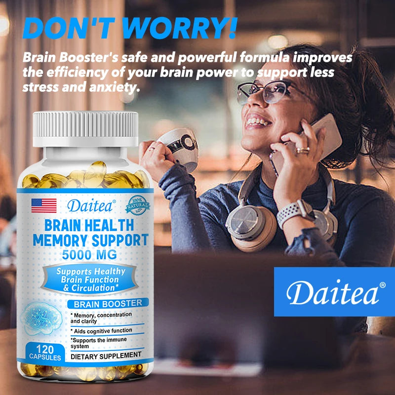 Brain Health Nootropic Capsules 5000mg, Boost Memory Focus & Clarity, Cognitive Function & Blood Circulation, Mental Performance