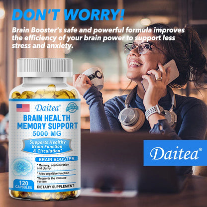 Brain Health Nootropic Capsules 5000mg, Boost Memory Focus & Clarity, Cognitive Function & Blood Circulation, Mental Performance