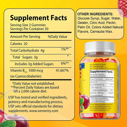 Vitamin B12 Gummies - Reduces Fatigue, Energy Production, Supports The Nervous System, Brain, Heart Health, Brain Cell Function
