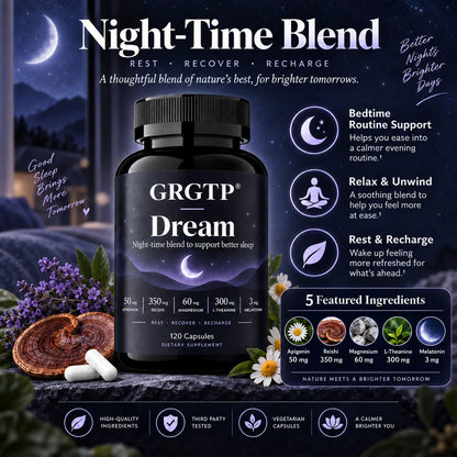 Dream Capsules - Calm Mood, Relaxation, Relieve Insomnia, For Deep Sleep, Improve Focus, Brain Health, Enhanced Mental Clarity