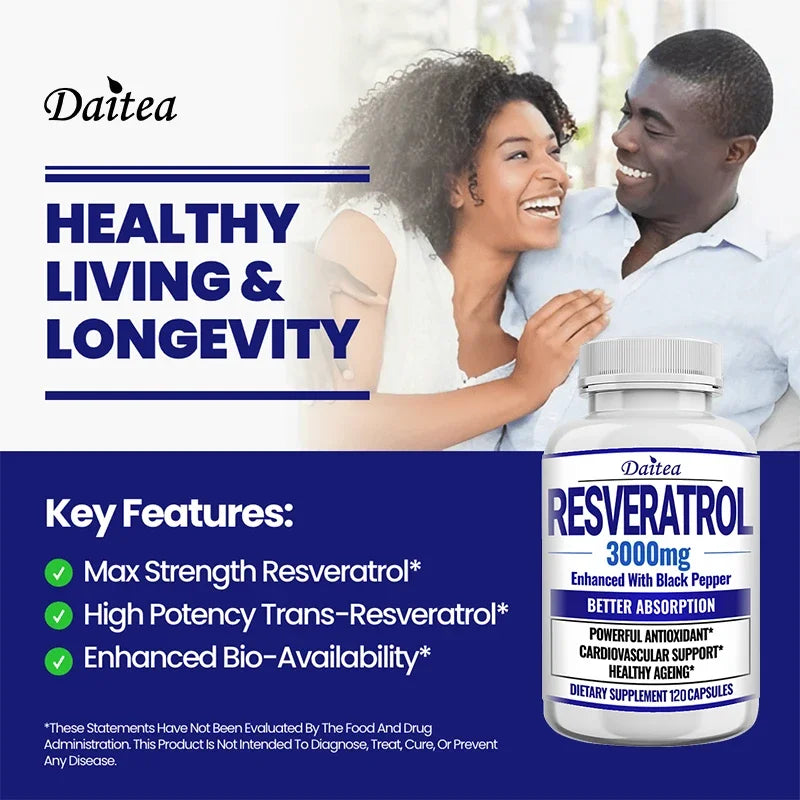 Resveratrol Supplement 3000mg - Healthy Aging & Heart Health, 120 Caps