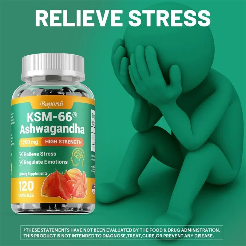 KSM-66 Ashwagandha Extracts Capsules - Relieve Stress and Mood, Promote Sleep Quality, Increase Focus and Brain Health