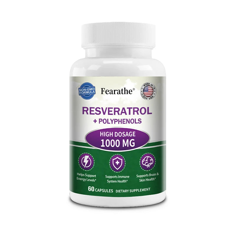 Extra Strength Resveratrol, Antioxidant Supplement, Anti-Aging, Heart Health, Immune System & Brain Function, Non-GMO