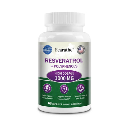 Extra Strength Resveratrol, Antioxidant Supplement, Anti-Aging, Heart Health, Immune System & Brain Function, Non-GMO