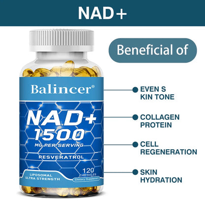NAD+ Resveratrol Supplement for Cell Regeneration & Energy, 120 Caps