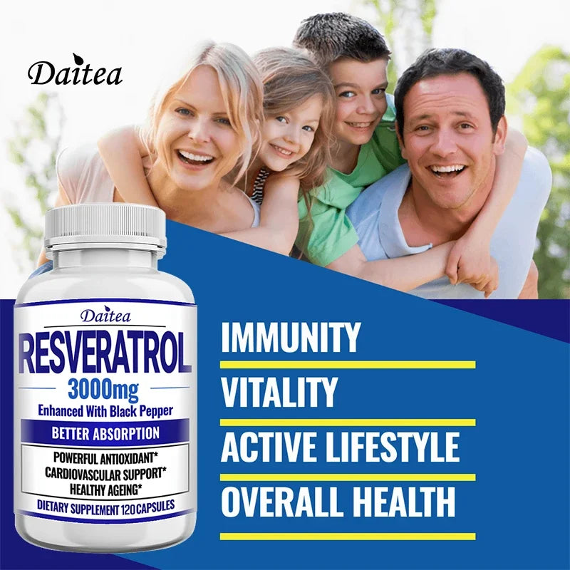 Resveratrol Supplement 3000mg - Healthy Aging & Heart Health, 120 Caps