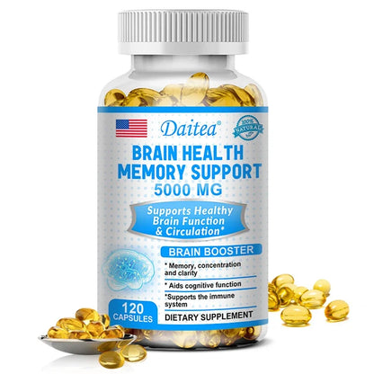 Brain Health Nootropic Capsules 5000mg, Boost Memory Focus & Clarity, Cognitive Function & Blood Circulation, Mental Performance