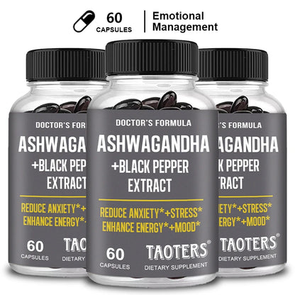 Ashwagandha & Black Pepper Capsules, Natural Adaptogen Supplement, Support Calm Mood, Focus, Daily Energy & Body Wellness