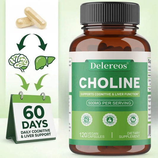Choline, 500 Mg Per Serving, 120 Capsules | Supports Memory & Focus, Liver Function and Mental Clarity for Women and Men