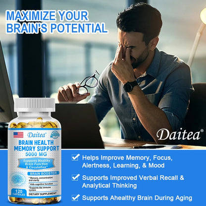 Brain Health Nootropic Capsules 5000mg, Boost Memory Focus & Clarity, Cognitive Function & Blood Circulation, Mental Performance