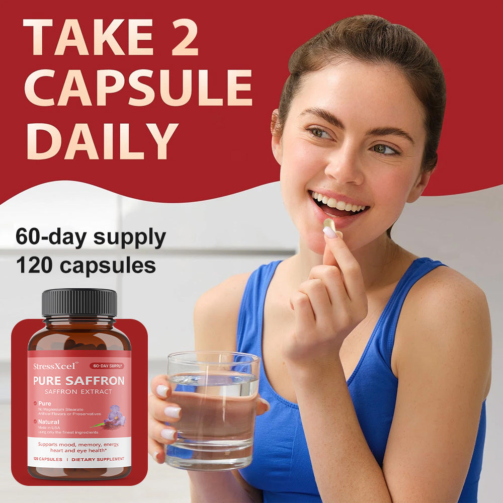 Natural Saffron Mood & Focus Capsules - 120ct Non-GMO