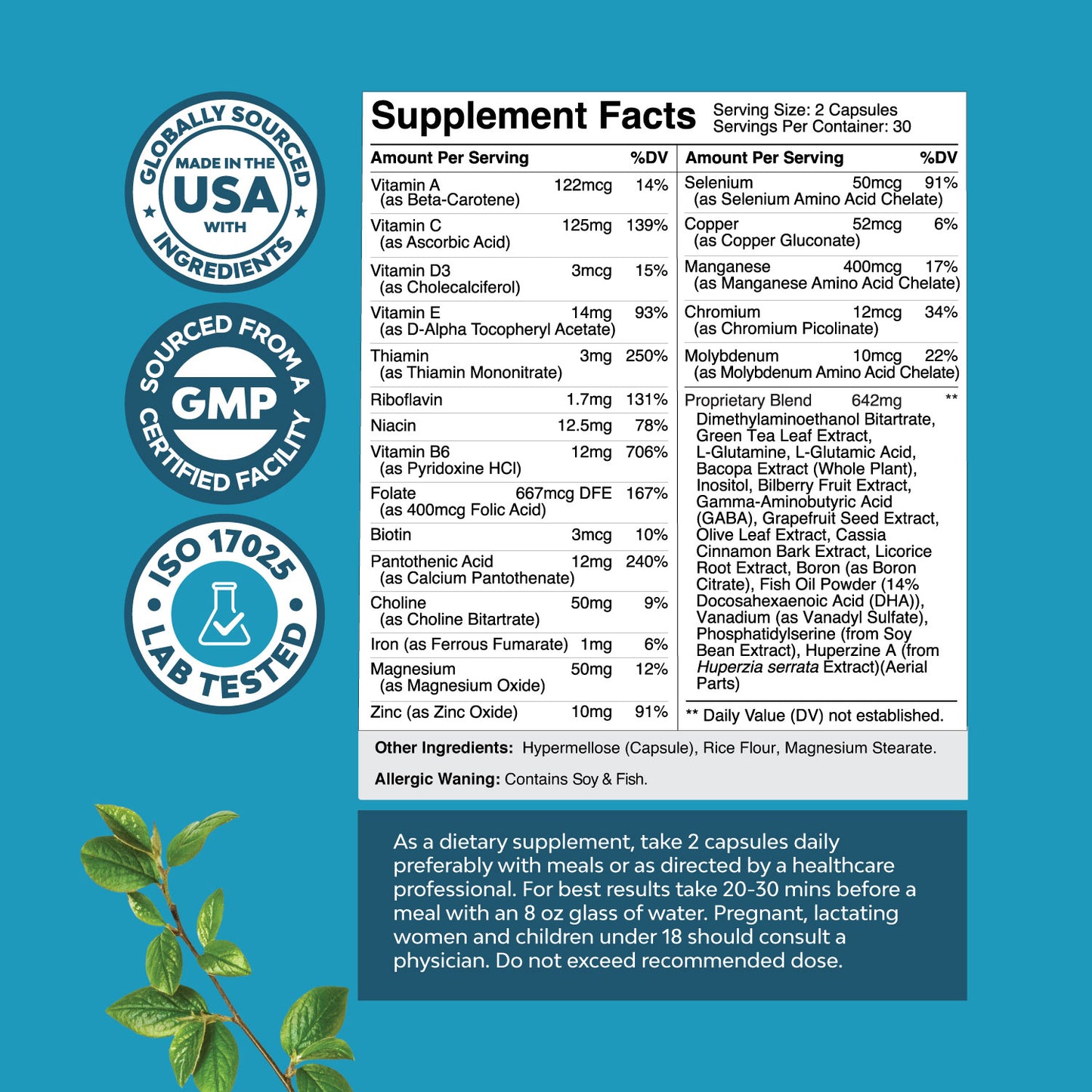 Nootropics Supplement: Multivitamin Boost Memory & Focus