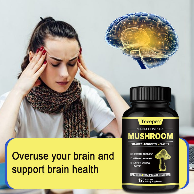 Brain Supplement: Mushroom Complex - Boost Memory & Focus, Fight Stress