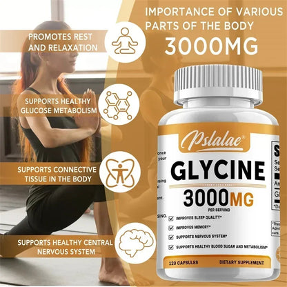 Glycine Supplement - Promotes Restful Sleep and Relaxation, Muscle, Bone, Joint, Brain and Heart Health, Vegan