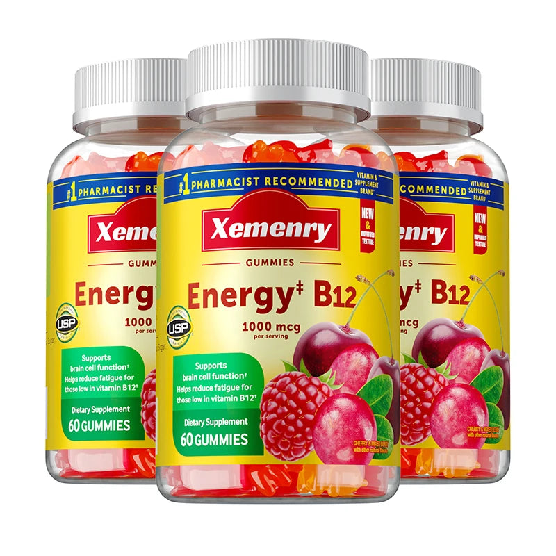 Vitamin B12 Gummies - Reduces Fatigue, Energy Production, Supports The Nervous System, Brain, Heart Health, Brain Cell Function