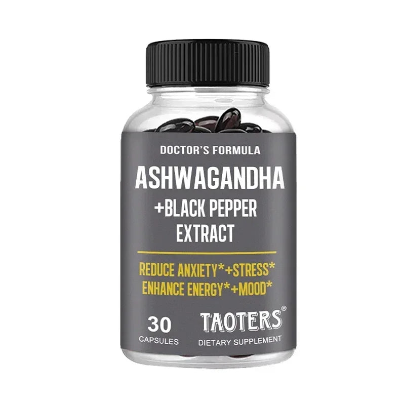 Ashwagandha & Black Pepper Capsules, Natural Adaptogen Supplement, Support Calm Mood, Focus, Daily Energy & Body Wellness