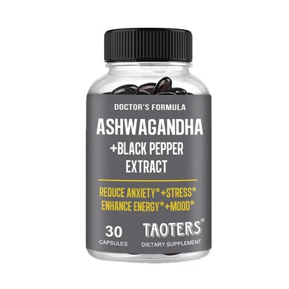 Ashwagandha & Black Pepper Capsules, Natural Adaptogen Supplement, Support Calm Mood, Focus, Daily Energy & Body Wellness
