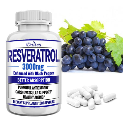 Resveratrol Supplement 3000mg - Healthy Aging & Heart Health, 120 Caps