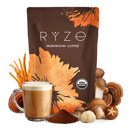 Organic Mushroom Powder Supplement for Coffee & Smoothies 6-in-1 Blend with Lions Mane Reishi Chaga for Brain & Immune Support