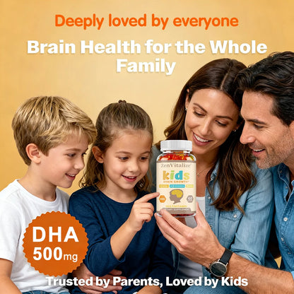 Kids Brain Development Gummies - with Omega 3, DHA, Promotes Children's Brain Health, Memory & Immune