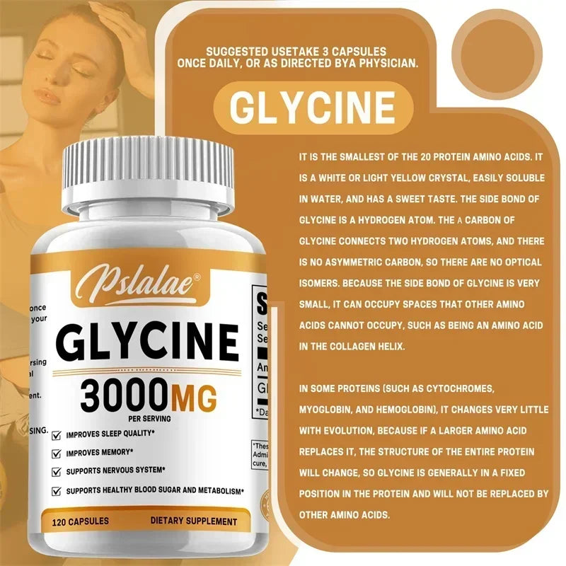 Glycine Supplement - Promotes Restful Sleep and Relaxation, Muscle, Bone, Joint, Brain and Heart Health, Vegan