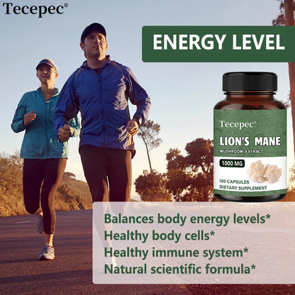 Organic Lion's Mane Mushroom Extract Capsules, Nootropic Support for Focus Memory Mood Sleep & Immune Wellness, Stress Relief