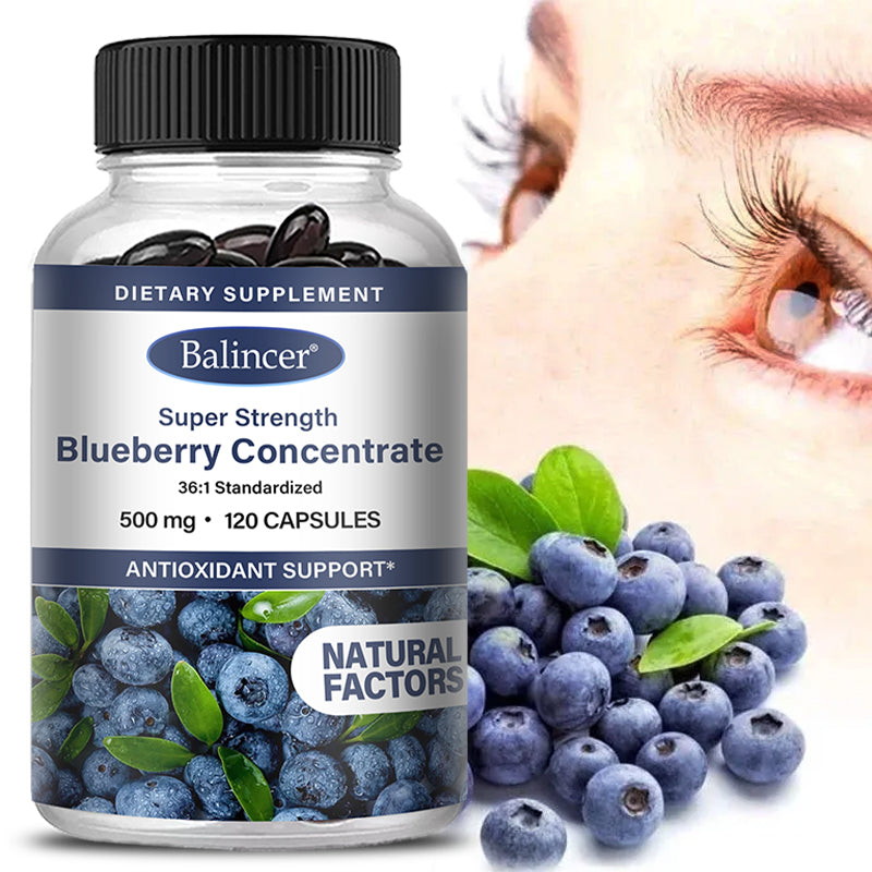 Brain Supplement: Blueberry Capsules 500mg - Brain, Heart & Eye Health Boost