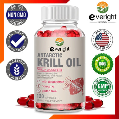 Krill Oil - Phospholipid Omega-3 Complex with Astaxanthin - Support Lipid Management, Metabolism, Brain & Heart Health - EPA DHA