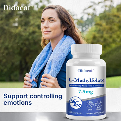 L-Methylfolate 7.5 Mg - L Methyl Folate, Methylfolate Supplement Capsules for Women & Men, Promote Brain Health, Focus, Calm