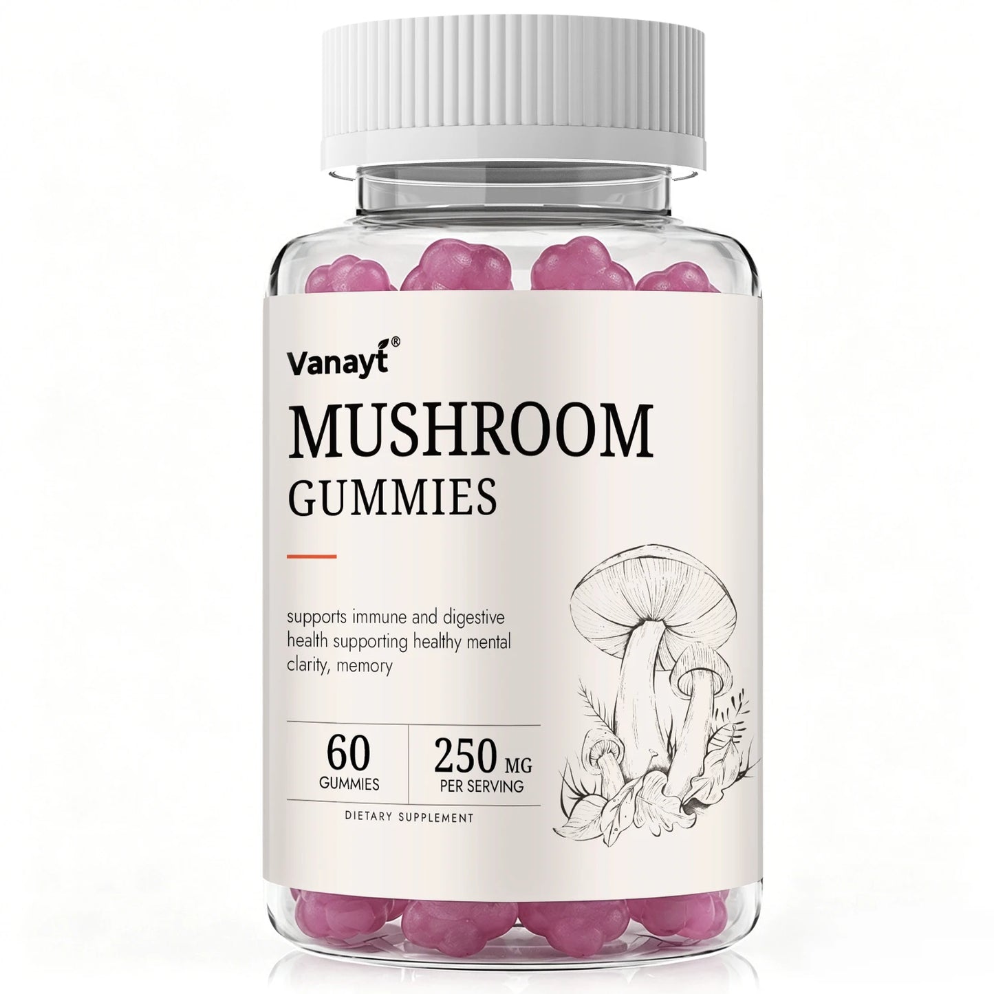 250mg Mushroom Super Blend Complex - Brain Nervous System Health and Memory Supplements Immunity Sleep Energy Mood Support