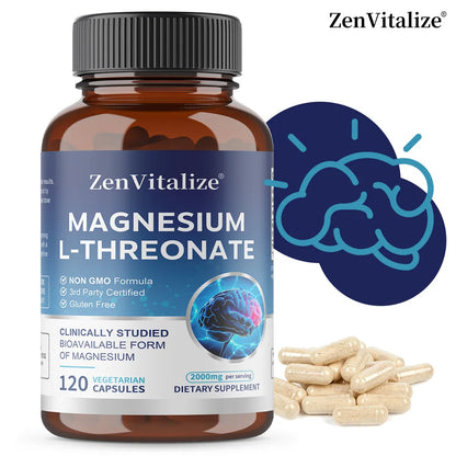 Magnesium L-Threonate - 2000 Mg, Supports Memory, Focus, and Brain Function, Supports Quality of Sleep, 120 Capsules