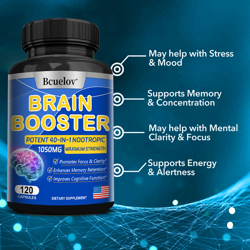 Brain Supplement 40-in-1: Boost Memory & Focus, 1050mg Formula