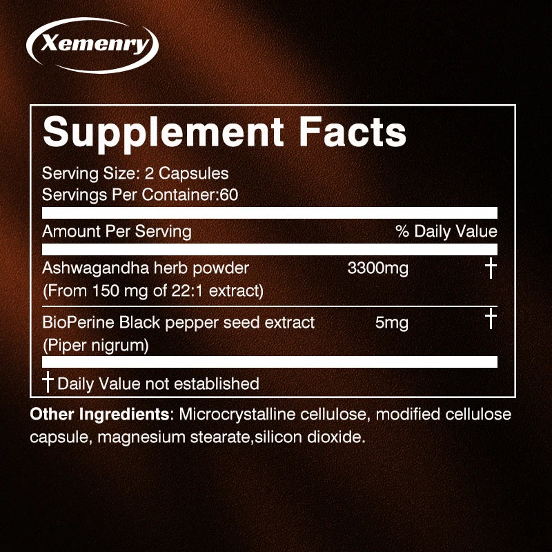 Ashwagandha Capsules - Stress Relief & Memory Boost, 120 Ct