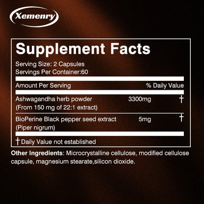 Ashwagandha Capsules - Stress Relief & Memory Boost, 120 Ct