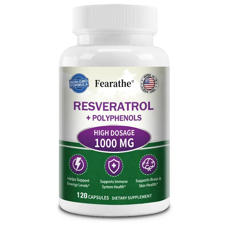 Extra Strength Resveratrol, Antioxidant Supplement, Anti-Aging, Heart Health, Immune System & Brain Function, Non-GMO