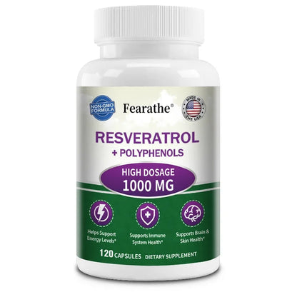 Extra Strength Resveratrol, Antioxidant Supplement, Anti-Aging, Heart Health, Immune System & Brain Function, Non-GMO